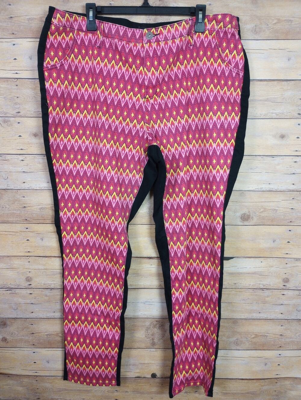Ashley Stewart Women Jeans Pants 20 Pink Yellow Black Chevron Stretches
